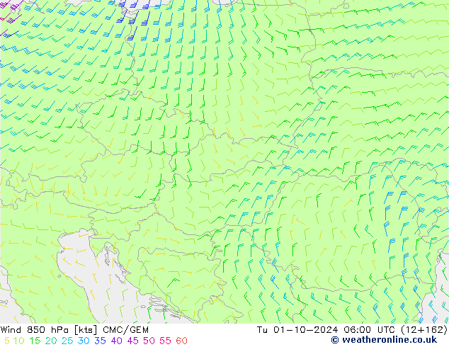 Wind 850 hPa CMC/GEM Tu 01.10.2024 06 UTC