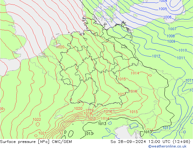 Surface pressure CMC/GEM Sa 28.09.2024 12 UTC