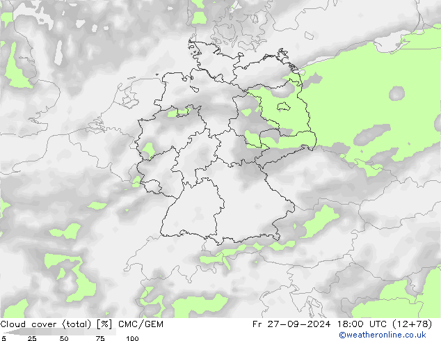 Bewolking (Totaal) CMC/GEM vr 27.09.2024 18 UTC