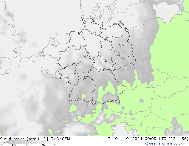 Nuages (total) CMC/GEM mar 01.10.2024 00 UTC