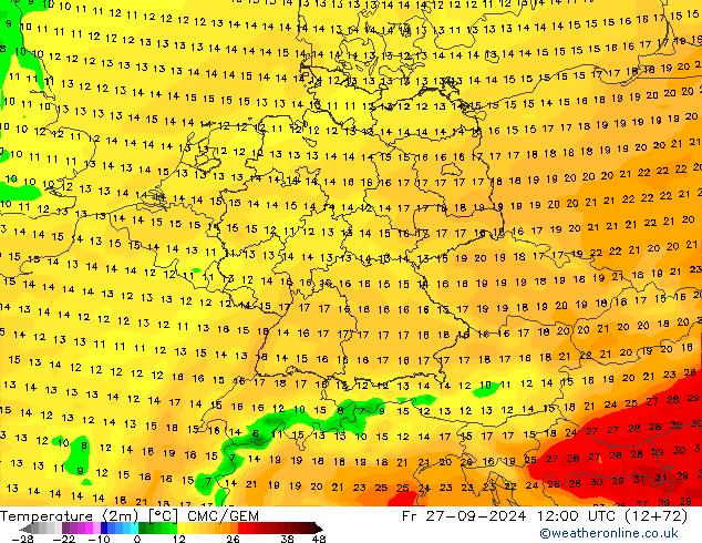 Temperatura (2m) CMC/GEM ven 27.09.2024 12 UTC