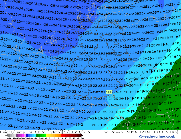 Height/Temp. 500 hPa CMC/GEM Sa 28.09.2024 12 UTC