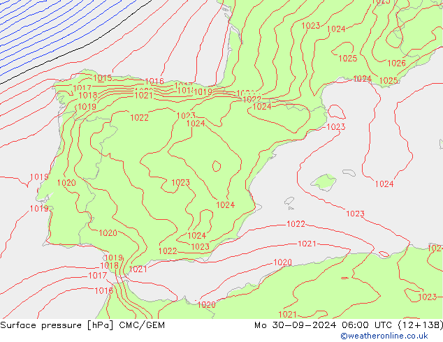 Surface pressure CMC/GEM Mo 30.09.2024 06 UTC