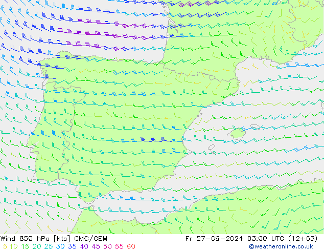 Wind 850 hPa CMC/GEM Fr 27.09.2024 03 UTC