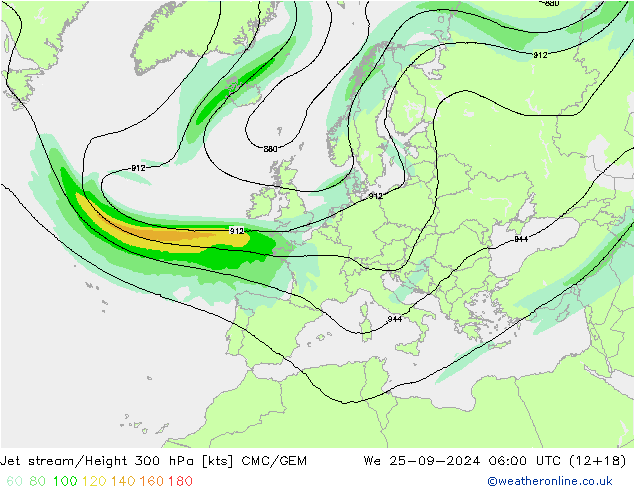 Jet stream/Height 300 hPa CMC/GEM We 25.09.2024 06 UTC