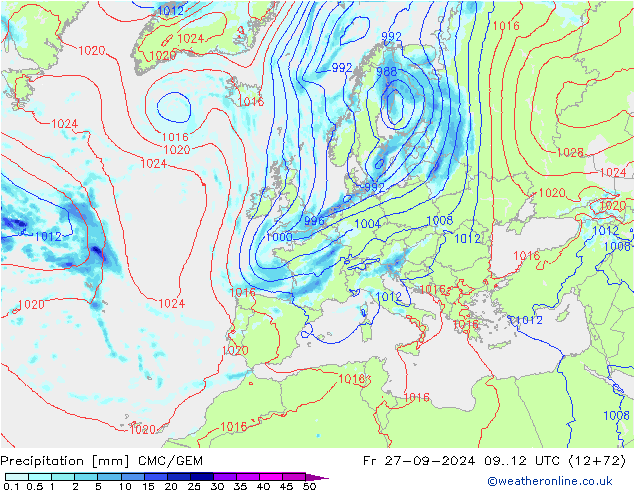 Precipitación CMC/GEM vie 27.09.2024 12 UTC