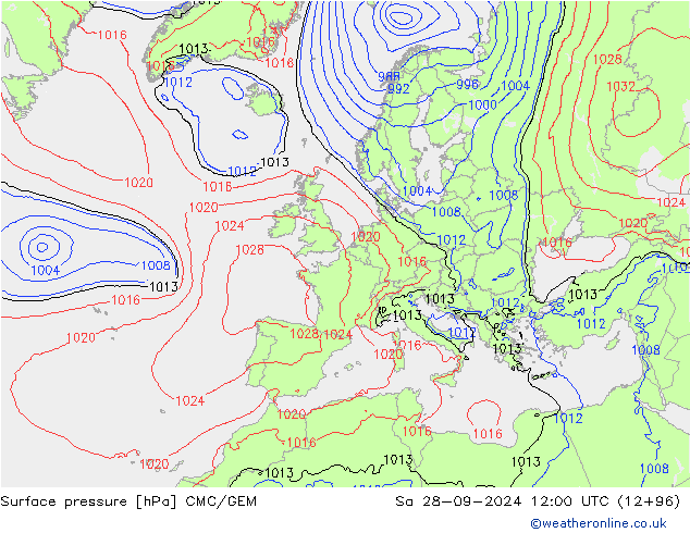 Surface pressure CMC/GEM Sa 28.09.2024 12 UTC