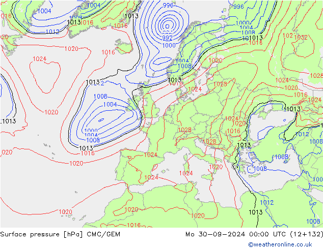 Surface pressure CMC/GEM Mo 30.09.2024 00 UTC