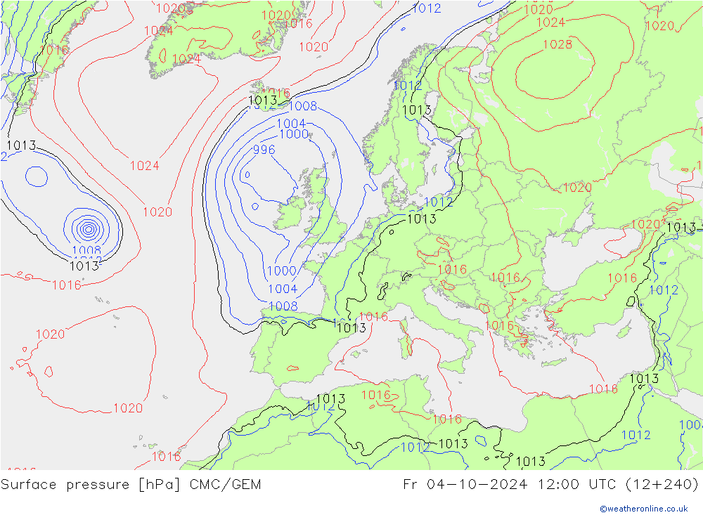 Surface pressure CMC/GEM Fr 04.10.2024 12 UTC