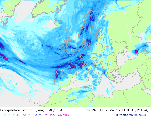 Precipitation accum. CMC/GEM  26.09.2024 18 UTC