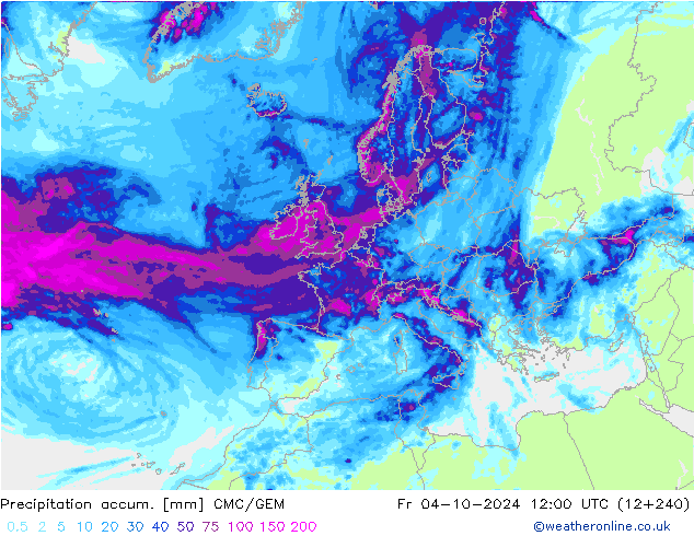 Totale neerslag CMC/GEM vr 04.10.2024 12 UTC