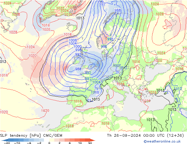 SLP tendency CMC/GEM Th 26.09.2024 00 UTC