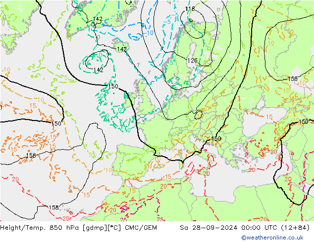 Height/Temp. 850 гПа CMC/GEM сб 28.09.2024 00 UTC