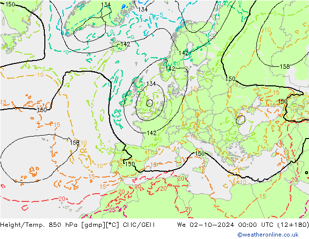 Géop./Temp. 850 hPa CMC/GEM mer 02.10.2024 00 UTC