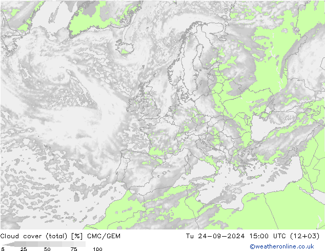 nuvens (total) CMC/GEM Ter 24.09.2024 15 UTC