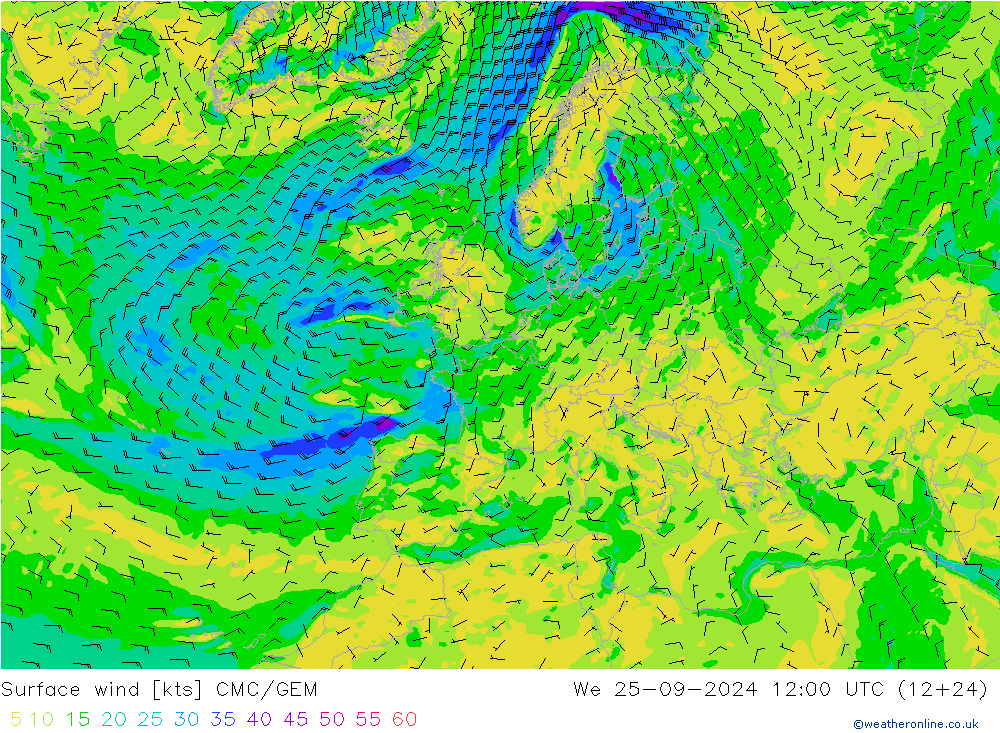 Rüzgar 10 m CMC/GEM Çar 25.09.2024 12 UTC