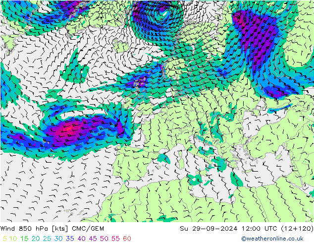 Wind 850 hPa CMC/GEM So 29.09.2024 12 UTC