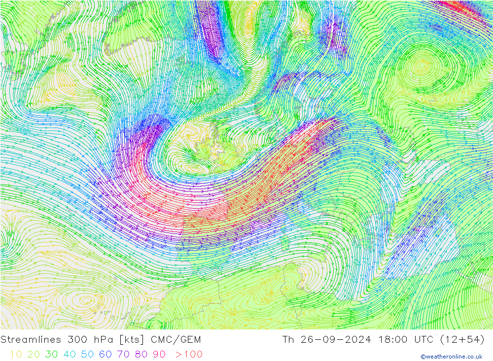 ветер 300 гПа CMC/GEM чт 26.09.2024 18 UTC