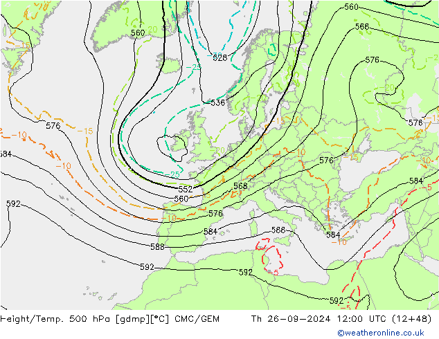 Geop./Temp. 500 hPa CMC/GEM jue 26.09.2024 12 UTC