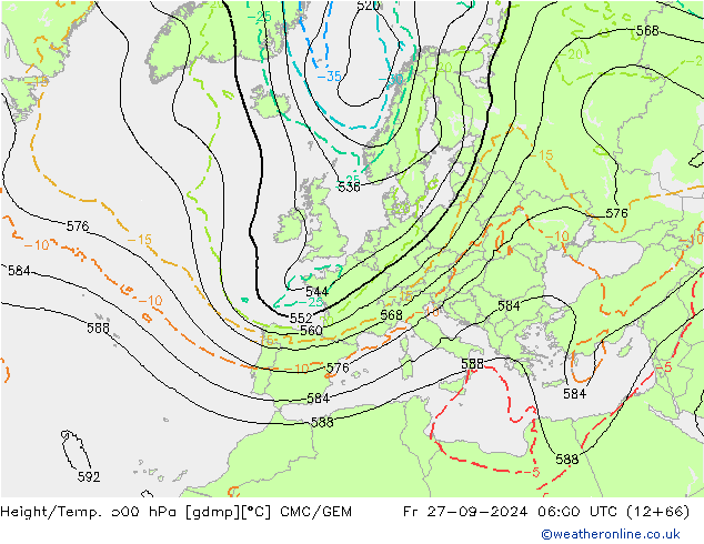 Height/Temp. 500 hPa CMC/GEM ven 27.09.2024 06 UTC