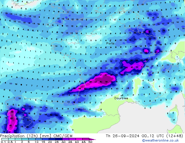 Precipitação (12h) CMC/GEM Qui 26.09.2024 12 UTC