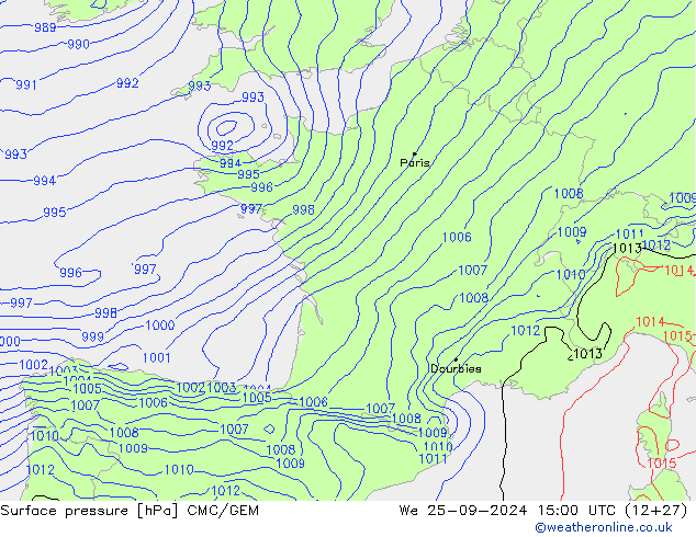 приземное давление CMC/GEM ср 25.09.2024 15 UTC
