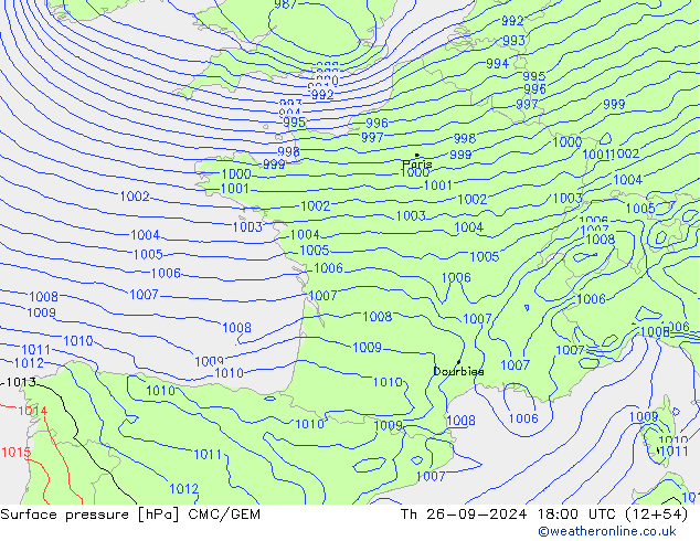 Surface pressure CMC/GEM Th 26.09.2024 18 UTC