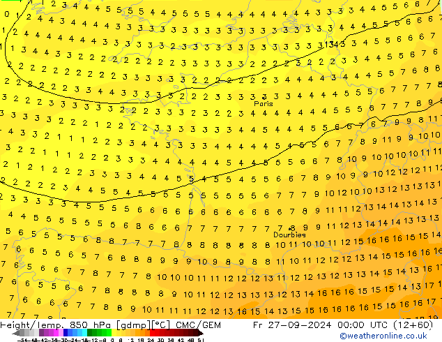 Height/Temp. 850 hPa CMC/GEM Fr 27.09.2024 00 UTC