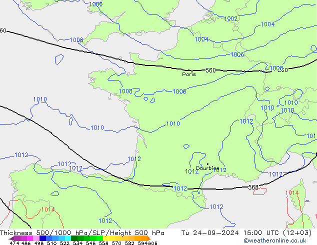 Theta-e 850hPa CMC/GEM Tu 24.09.2024 15 UTC