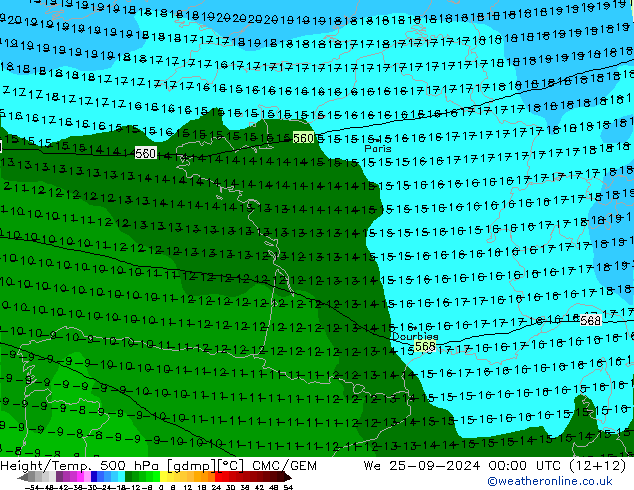 Height/Temp. 500 hPa CMC/GEM St 25.09.2024 00 UTC