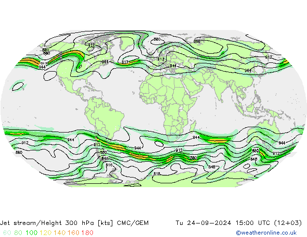 Jet stream/Height 300 hPa CMC/GEM Tu 24.09.2024 15 UTC