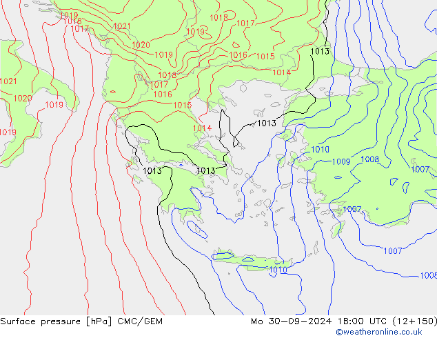 Surface pressure CMC/GEM Mo 30.09.2024 18 UTC