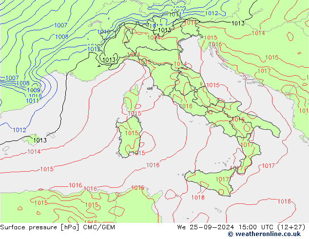 Atmosférický tlak CMC/GEM St 25.09.2024 15 UTC