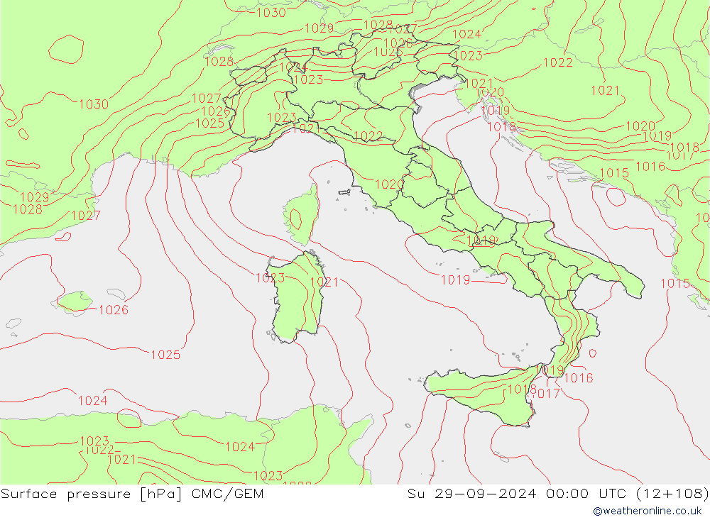 Surface pressure CMC/GEM Su 29.09.2024 00 UTC