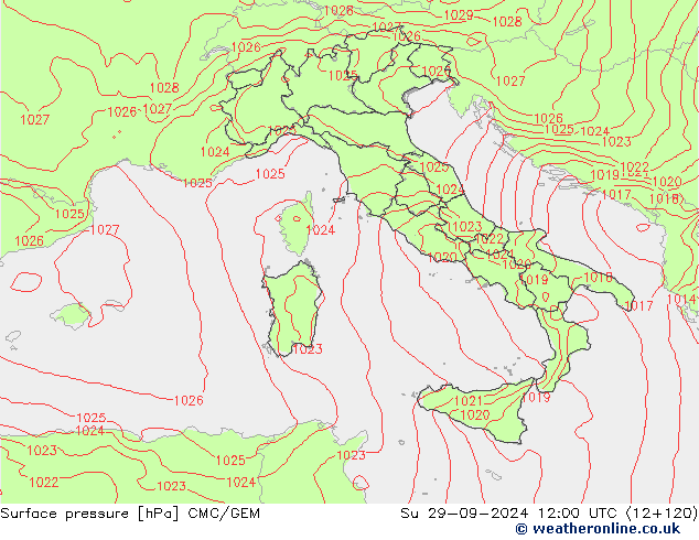 Surface pressure CMC/GEM Su 29.09.2024 12 UTC