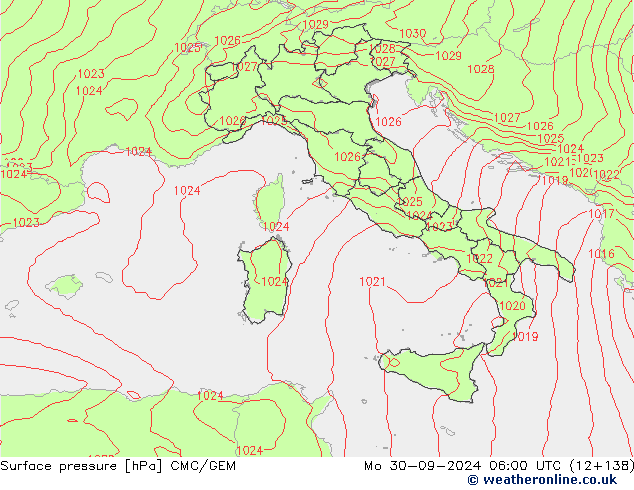 Luchtdruk (Grond) CMC/GEM ma 30.09.2024 06 UTC