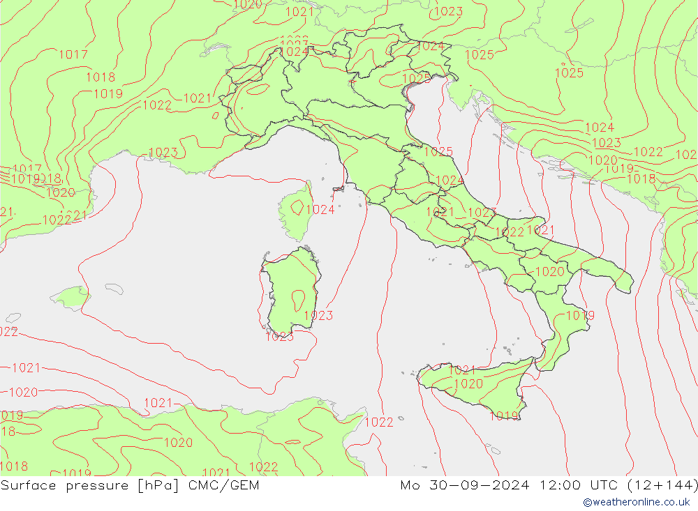 Atmosférický tlak CMC/GEM Po 30.09.2024 12 UTC