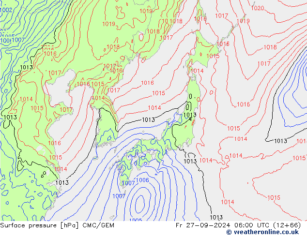 Surface pressure CMC/GEM Fr 27.09.2024 06 UTC