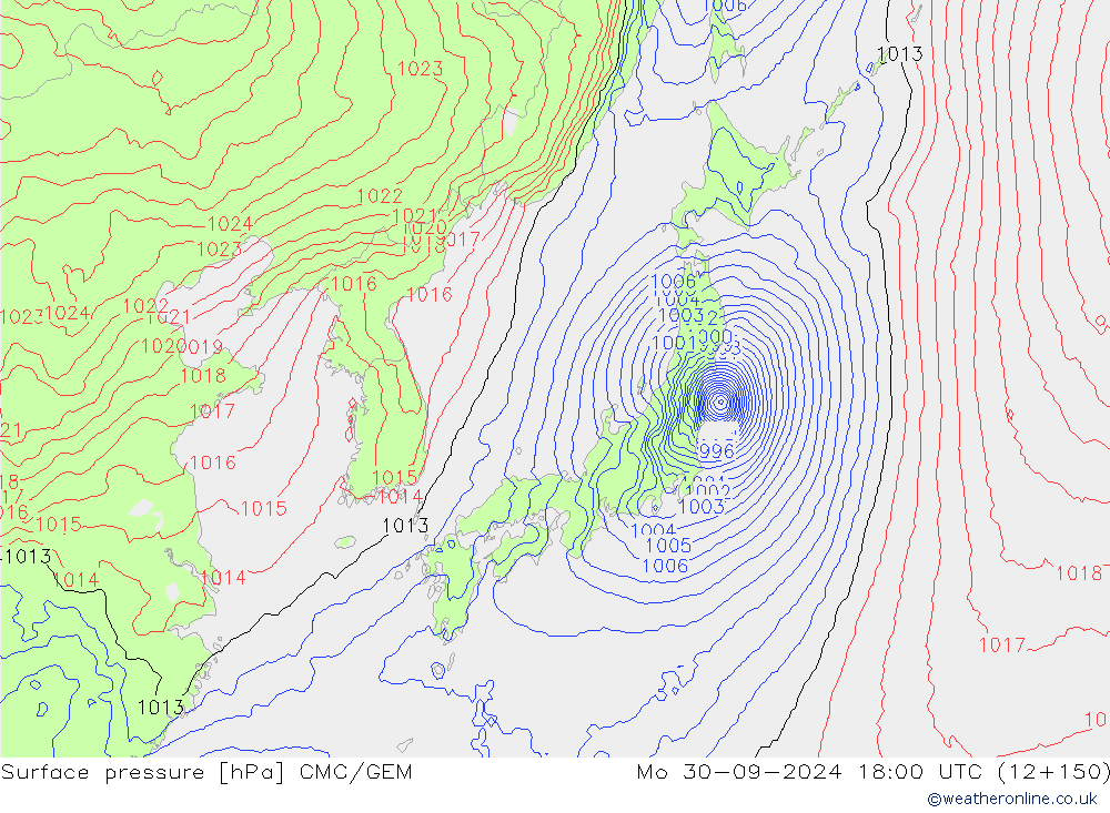 Surface pressure CMC/GEM Mo 30.09.2024 18 UTC