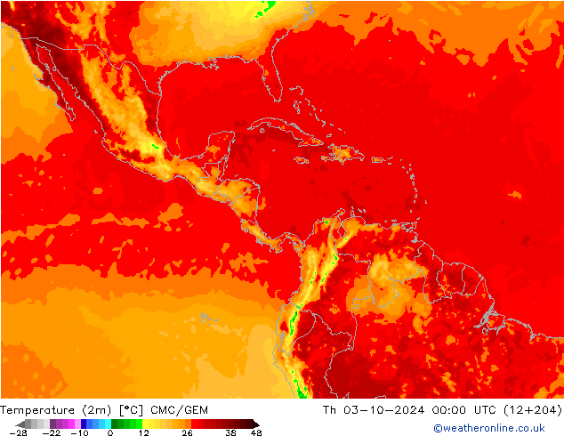 Temperatura (2m) CMC/GEM Qui 03.10.2024 00 UTC