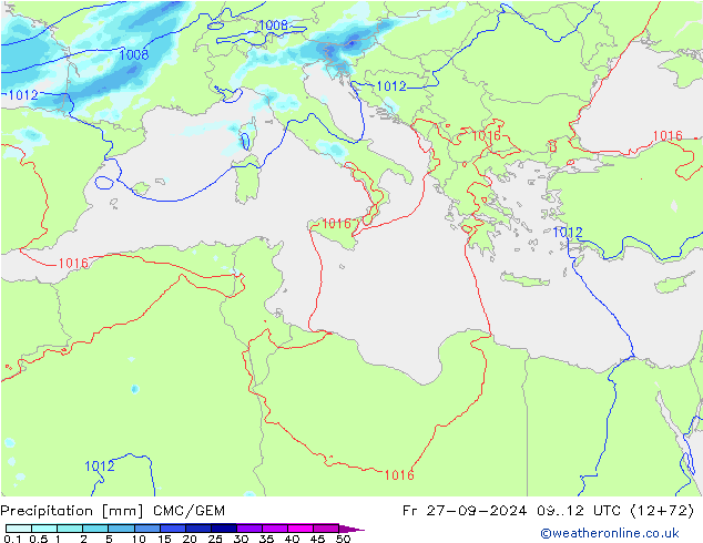 Precipitation CMC/GEM Fr 27.09.2024 12 UTC