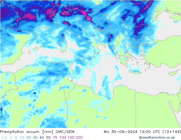 Precipitation accum. CMC/GEM Po 30.09.2024 12 UTC