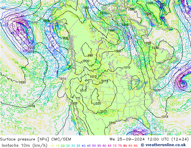 Isotaca (kph) CMC/GEM mié 25.09.2024 12 UTC