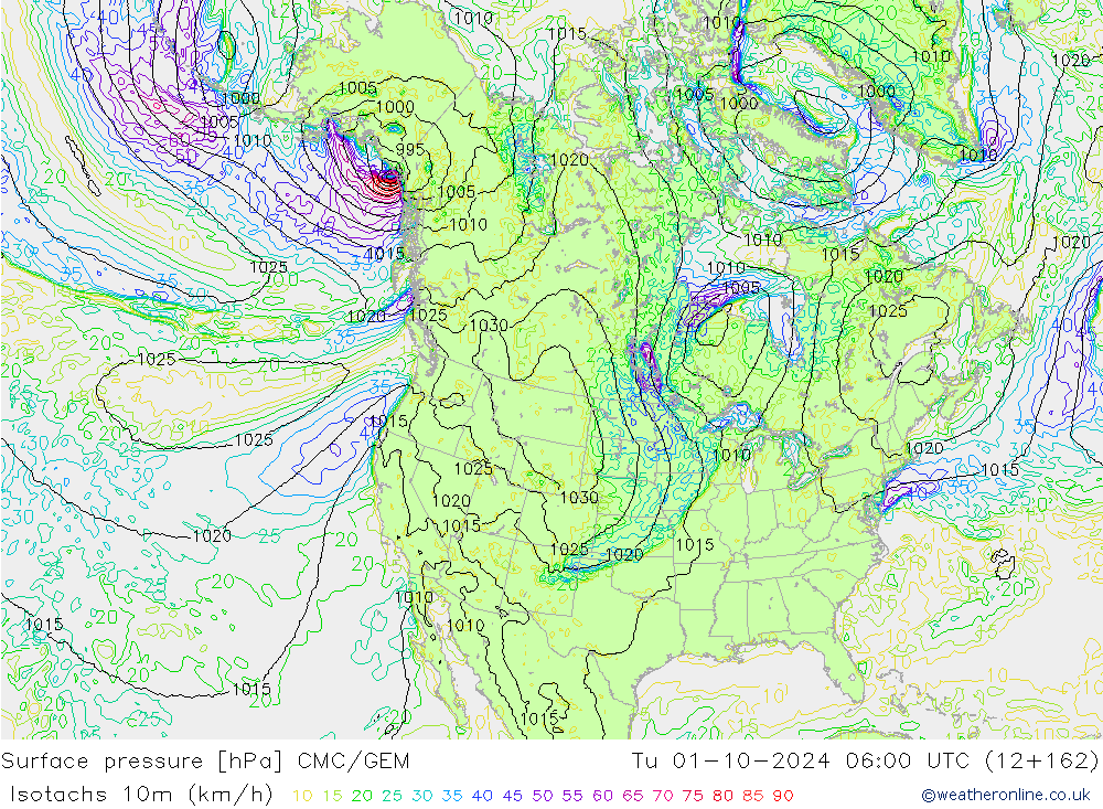 Eşrüzgar Hızları (km/sa) CMC/GEM Sa 01.10.2024 06 UTC