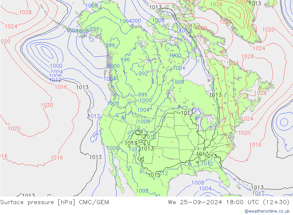 pression de l'air CMC/GEM mer 25.09.2024 18 UTC