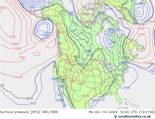 Atmosférický tlak CMC/GEM St 02.10.2024 12 UTC