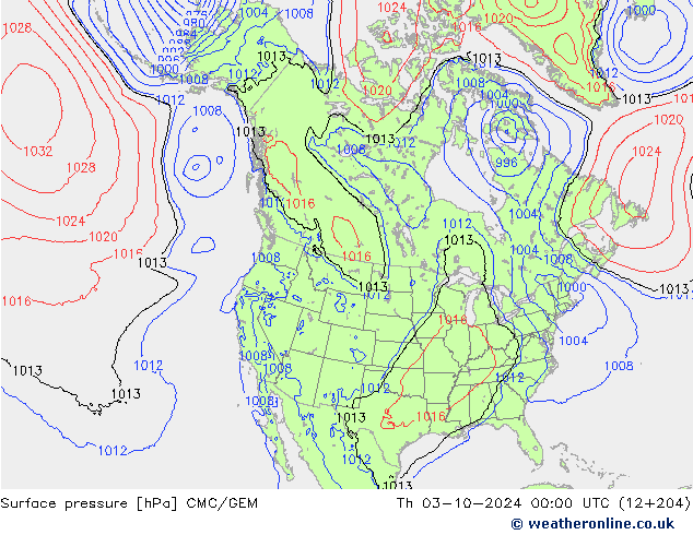 Atmosférický tlak CMC/GEM Čt 03.10.2024 00 UTC