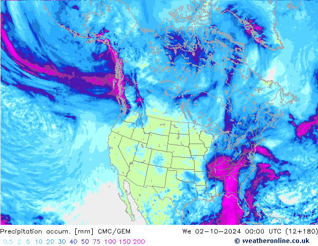 Precipitation accum. CMC/GEM We 02.10.2024 00 UTC