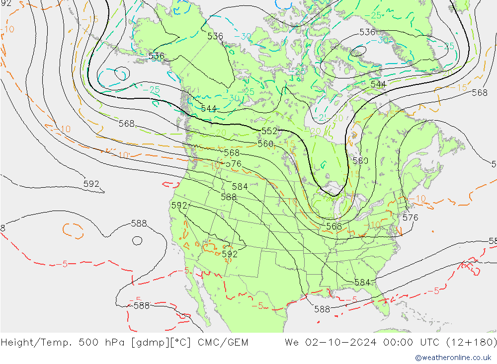 Height/Temp. 500 гПа CMC/GEM ср 02.10.2024 00 UTC