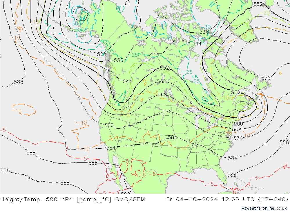 Height/Temp. 500 hPa CMC/GEM Fr 04.10.2024 12 UTC